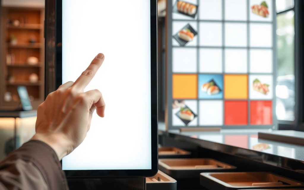 Ordering kiosk in a sushi take-away